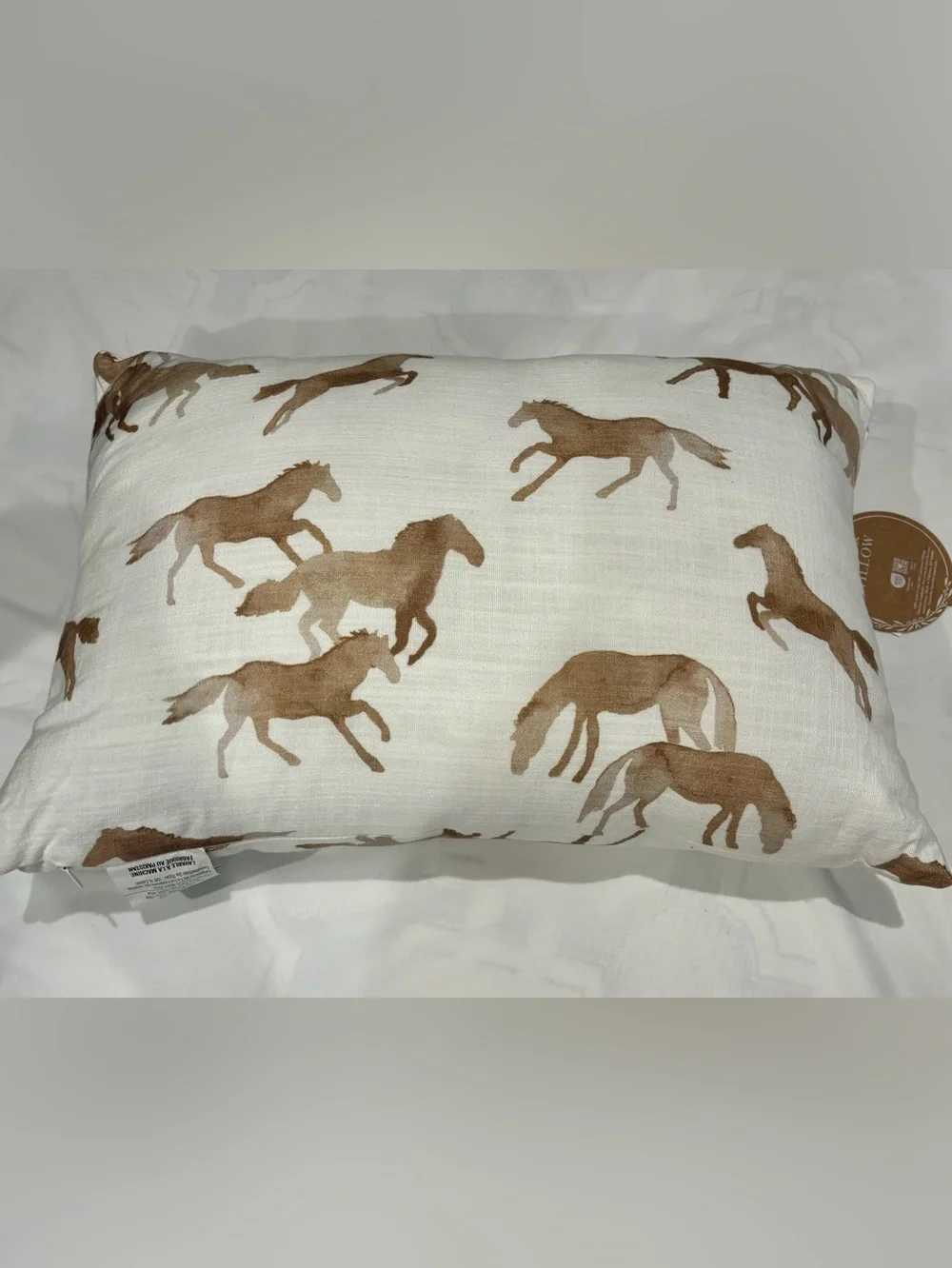 NWT Moss & Willow watercolor horse Pattern Accent Pillow in Brown and White